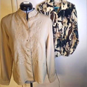 Christina&Jill Two Blouses, One Beige/Toupe & One Multi Browns. Size 6